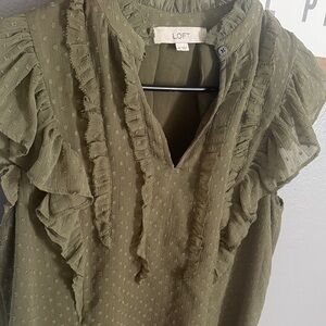 LOFT Khaki Ruffle Detail Blouse